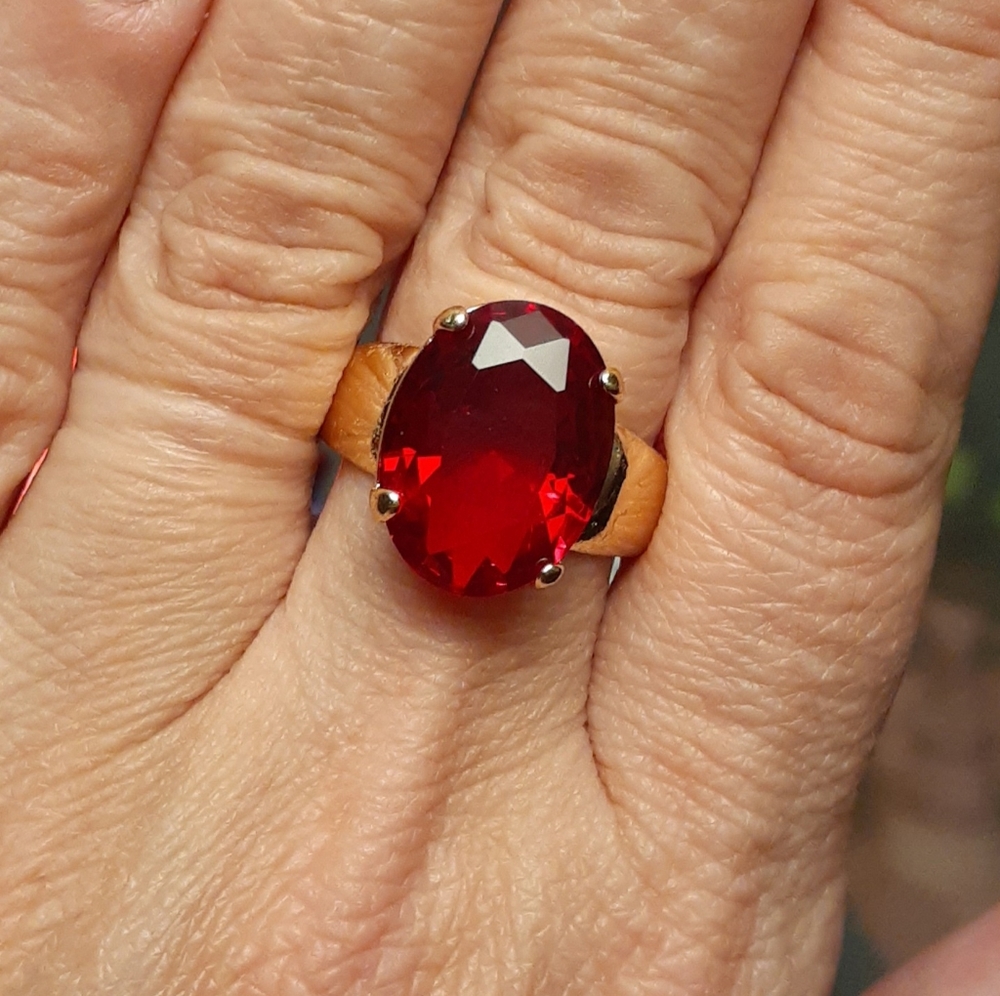 Oval Cut Red CZ Stone Ring